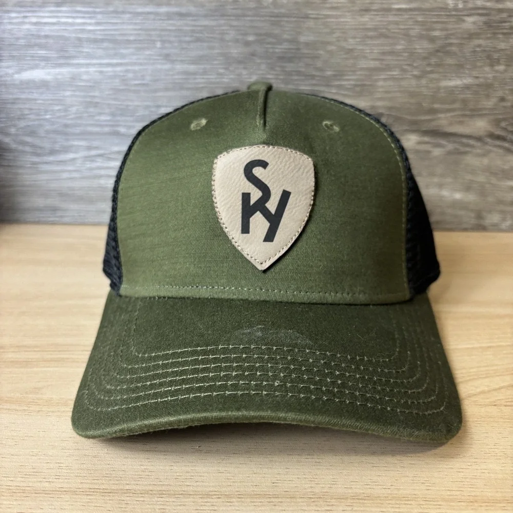 SKY Hat Cap Snap Back Olive Green Black Mesh Trucker Patch Legacy Mens Outdoors